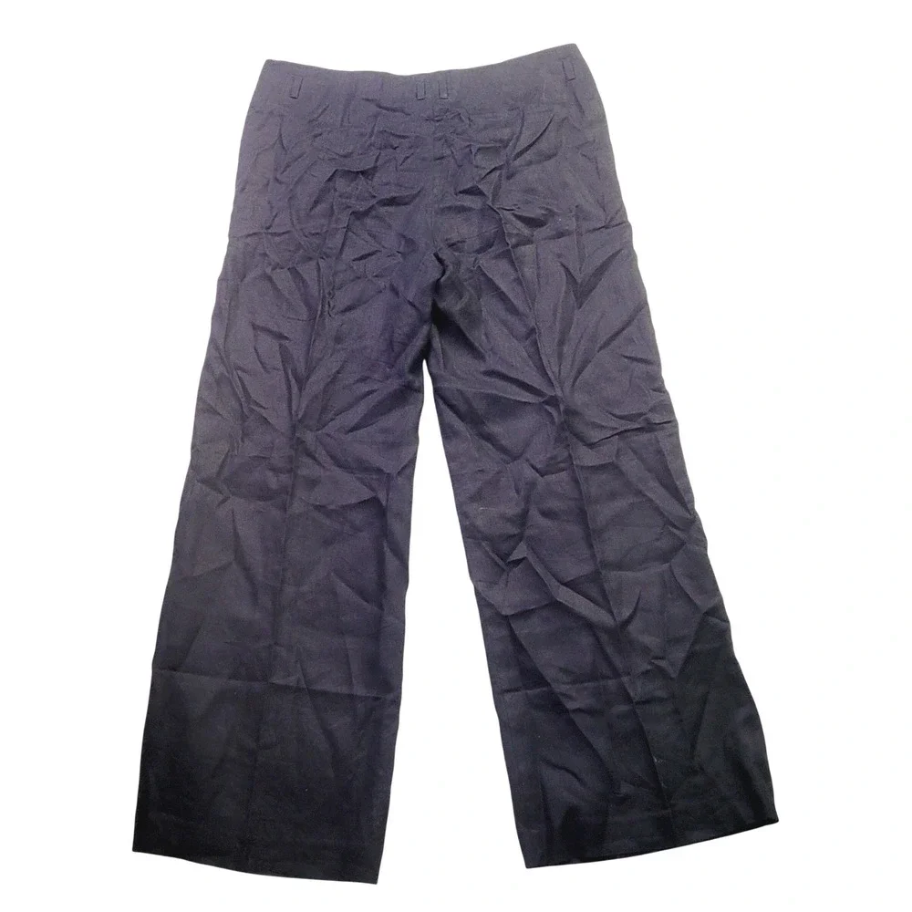 H&M Wide Leg Linen Blend Trousers Women's Size 12 Navy Blue Casual Professional